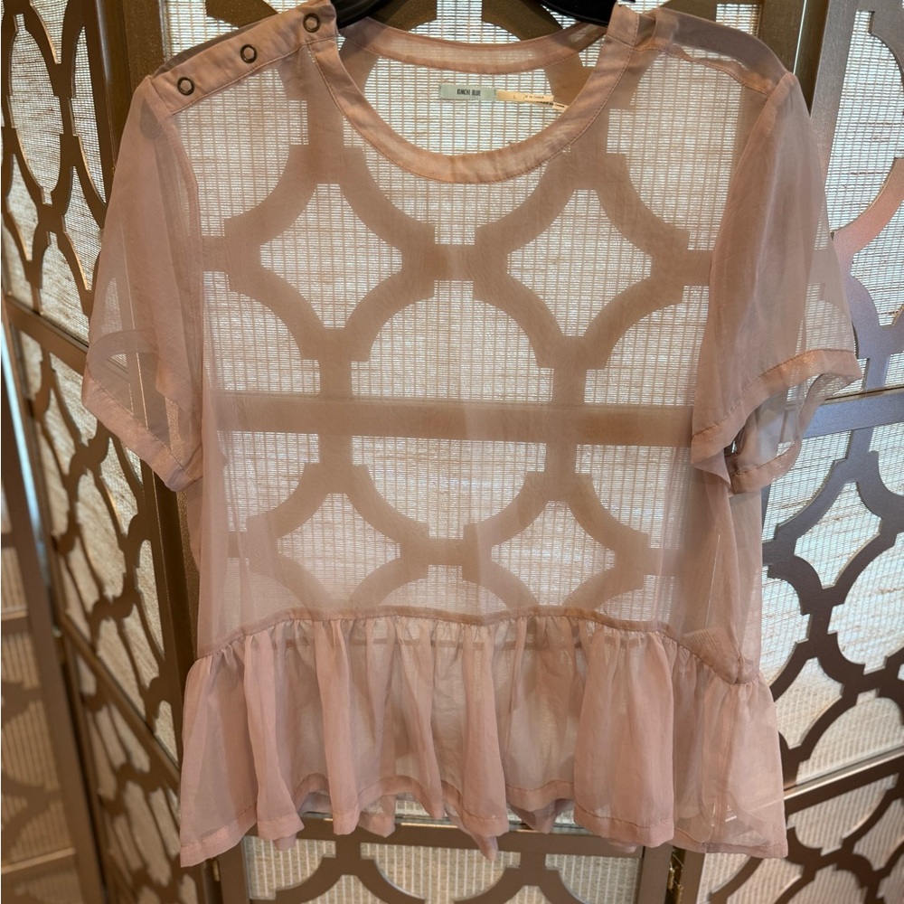 Kimchi Blue Sheer Blush Ruffle Top